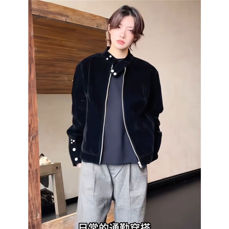 现货网络图慎用【EME】摩登年代复古绒皮哈灵顿外套JK78089特P80,女装短外套,星座226-2