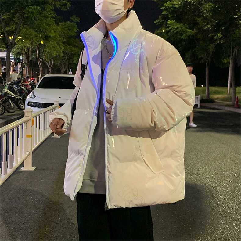 亮面反光图案 冬季新款男士潮流休闲加厚棉衣外套XZ109-6006-108图片