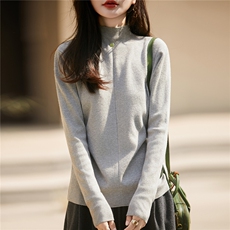 简约羊毛半高领毛衣女修身气质长袖2025秋冬季羊毛针织打底衫，女装羊毛衫，圣丽羊绒