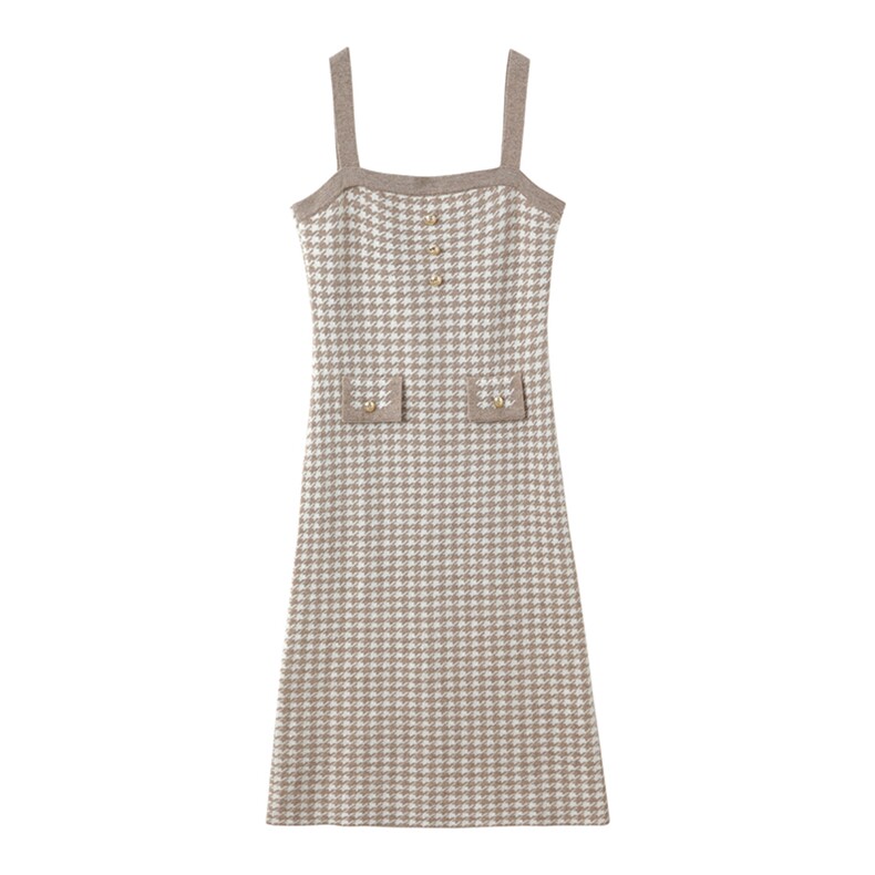 2024年秋季吊带收腰显瘦中长款法式复古裙气质修身显高赫本风,女装连衣裙,星纬羊绒