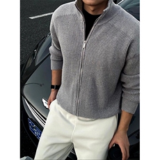 重磅秋冬北极绒双拉链毛衣开衫美式复古休闲慵懒风宽松针织衫外套，男装针织衫/毛衣，电商A486