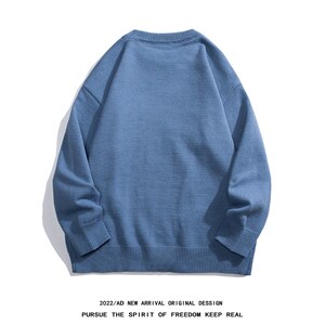 白底22秋冬新款潮流字母印花百搭保暖圆领套头毛衣M1053P50控68图片