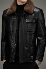 DLSN22-117皮衣男头层牛皮夹克脱卸水貂毛领羽绒皮衣男P1150，男装皮衣，电商B360