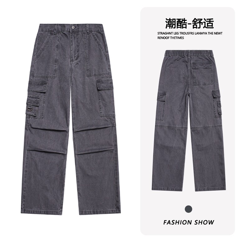 B221 美式ins高街暗黑宽松直筒洗褪工装牛仔裤LK25438-P75控98图片
