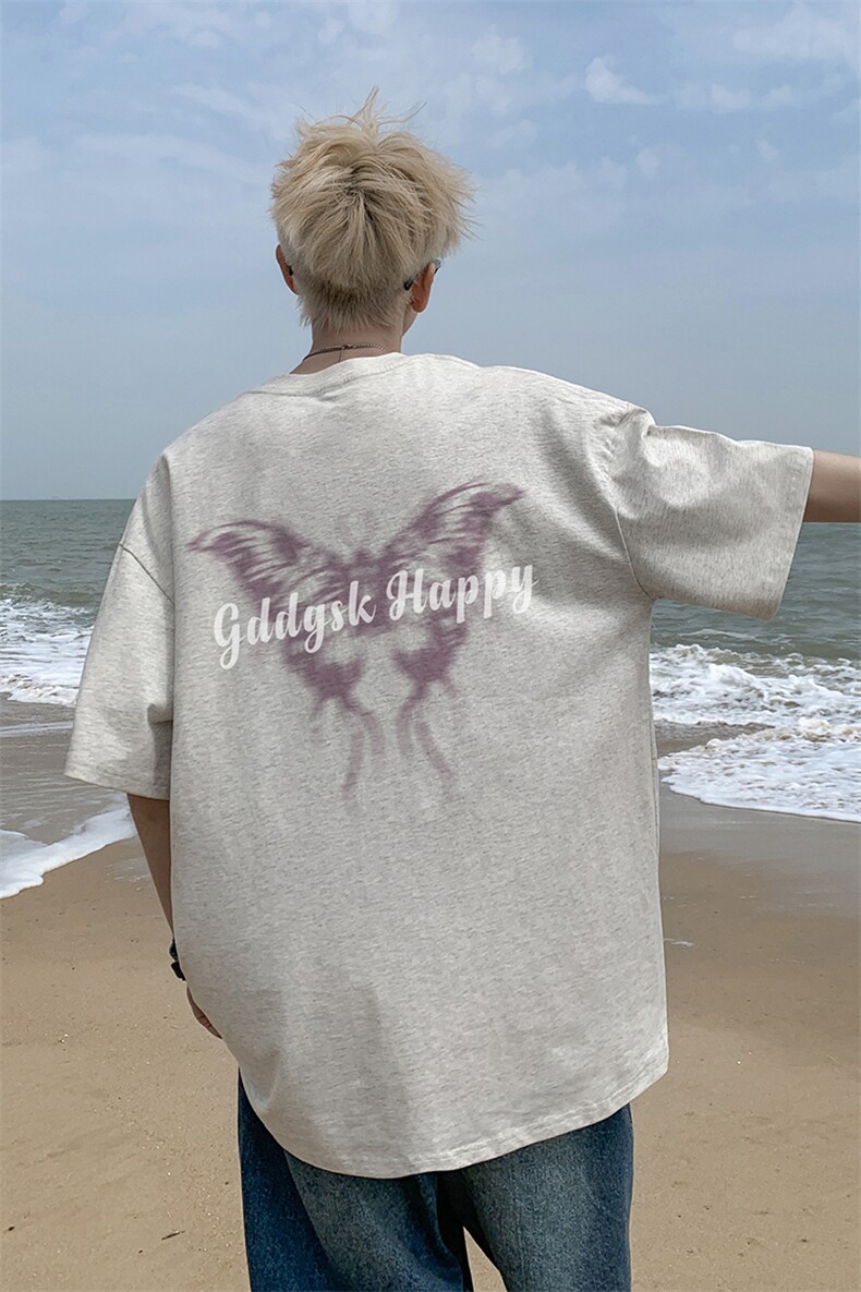 已注册/夏季外景纯棉新款ins蝴蝶短袖T恤男宽松体恤衫DT9746/P25,男装T恤,电商B316