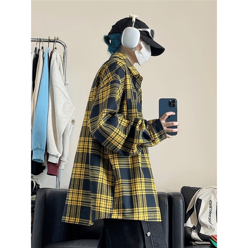 美式复古格子衬衫男翻领长袖衬衣,男装衬衫,星座410-6（原星座1304-1）