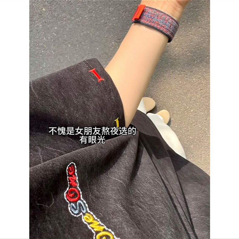 美式重磅做旧绣花短袖t恤圆领宽松半袖情侣上衣T3684-特价P35,男装T恤,电商A007