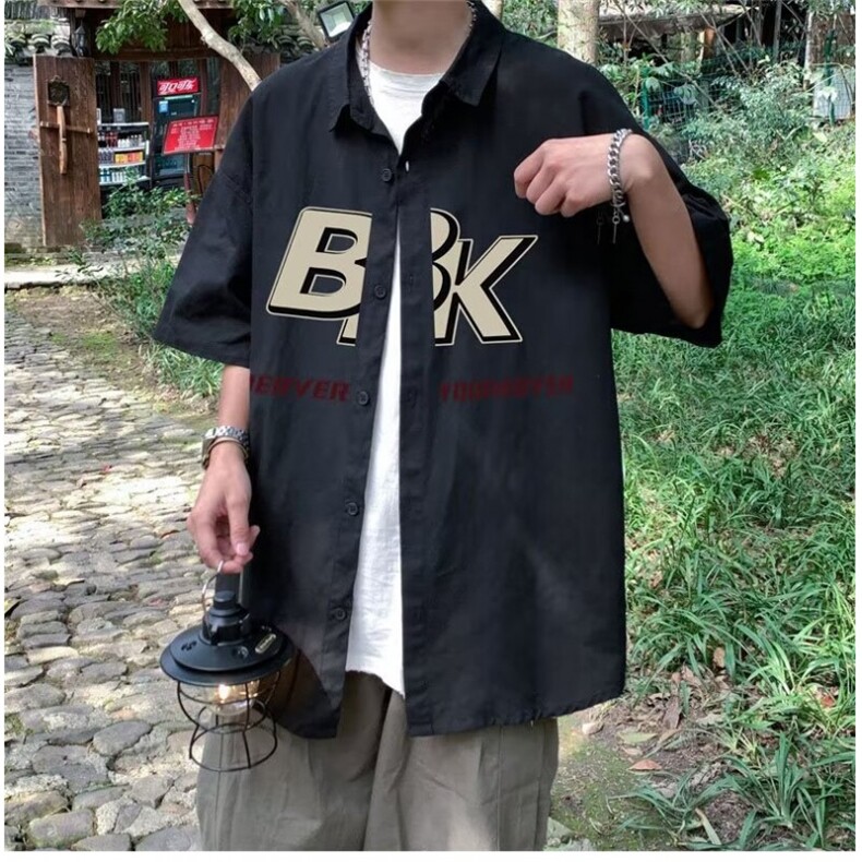 日系工装短袖衬衫男款夏季少年休闲衬衣学院风百搭宽松外套 C3021图片