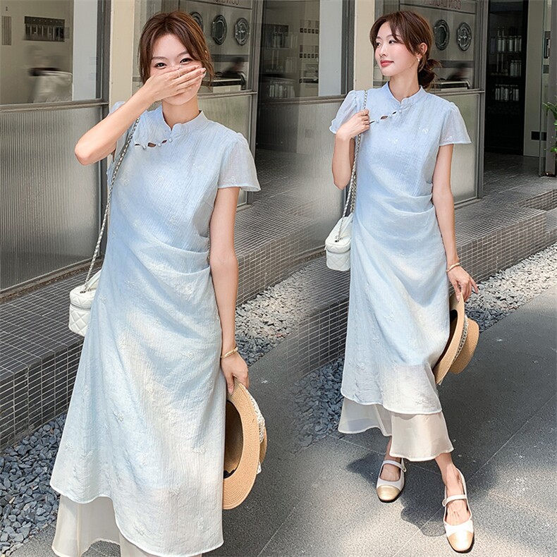 新中式改良旗袍设计感时尚收腰显瘦裙子女2025夏季淡人国风连衣裙,女装连衣裙,纯色衣恋
