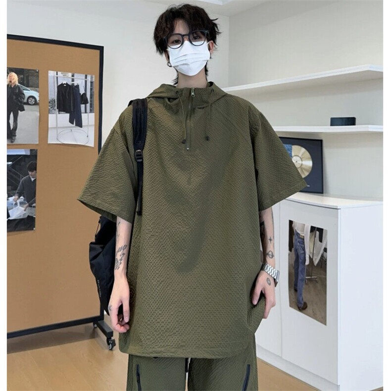网图【连帽泡泡纱防晒衣】夏季潮牌短袖百搭宽松T恤套装TZ113-P68,男装防晒衣,星座1213