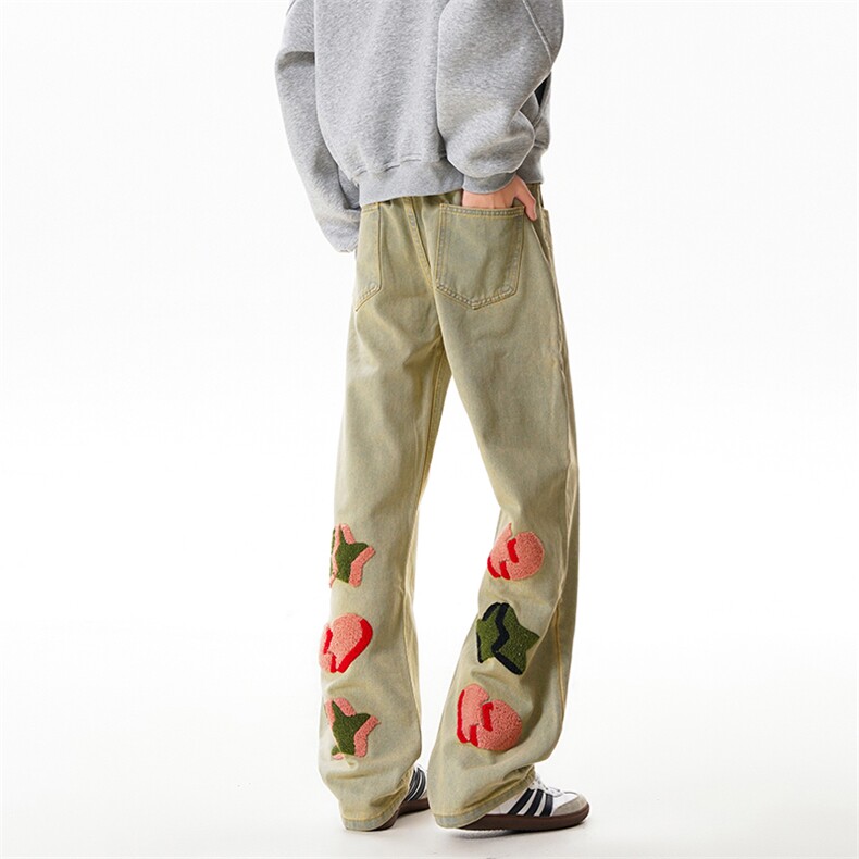 B221美式ins高街暗黑小众情侣毛巾绣直筒牛仔裤LK23021-P65控88，男装牛仔裤，电商B221