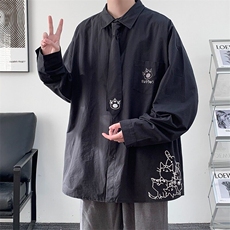 配领带衬衫男女韩版潮流长袖印花帅气2025春季ins外套CY1038-P35，男装衬衫，星座412-2