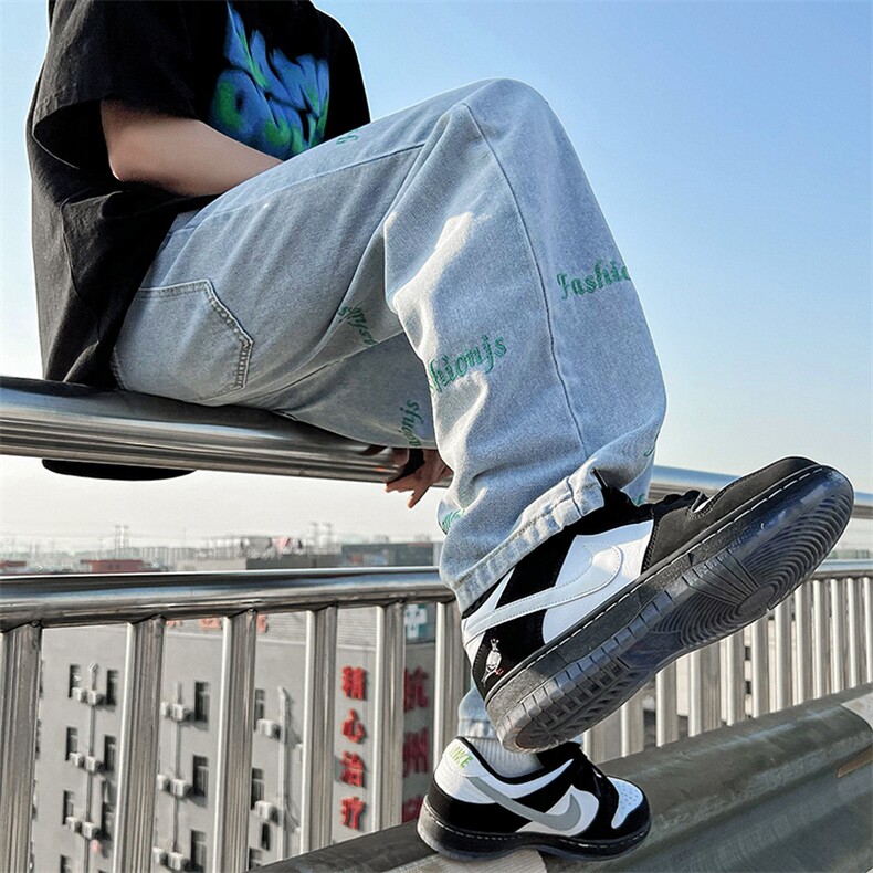 美式vibe裤子男高街ins潮牌浅色牛仔裤直筒春夏阔腿裤N01229-P43,男装牛仔裤,星座308B-1