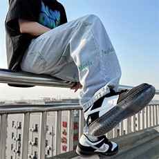 美式vibe裤子男高街ins潮牌浅色牛仔裤直筒春夏阔腿裤N01229-P43，男装牛仔裤，星座308B-1