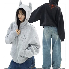 美式慵懒风外套男秋冬季hiphop复古连帽开衫卫衣大码宽松情侣上衣，女装短外套，星座218-8