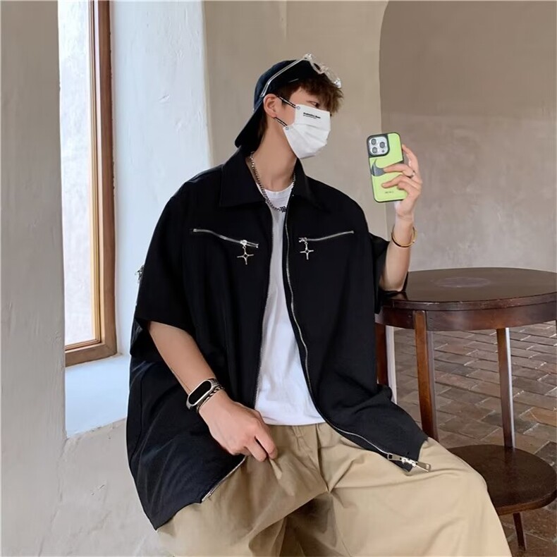 夏季新款衬衫潮流慵懒男方领拉链衬衫C799P40,男装衬衫,星座1116-2