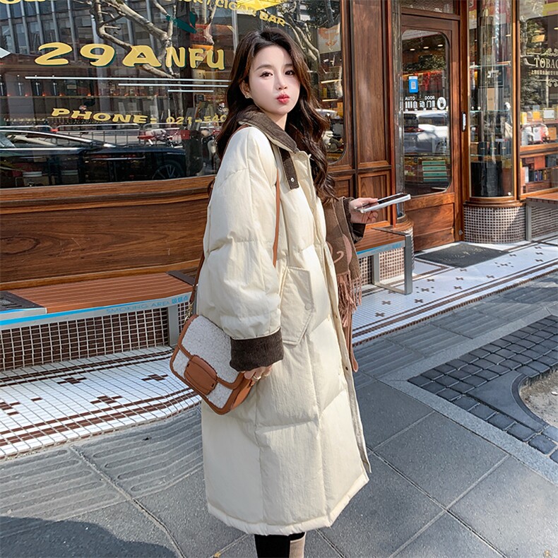 灯芯绒拼接羽绒服女冬2024新款中长款高级感经典保暖流行爆款外套图片