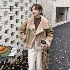 【新款现货】皮毛一体麂皮短款保暖机车服外套99033款P195K278图片