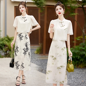 新中式精致连衣裙2025夏水墨女神范年轻款国风改良旗袍碎花裙图片