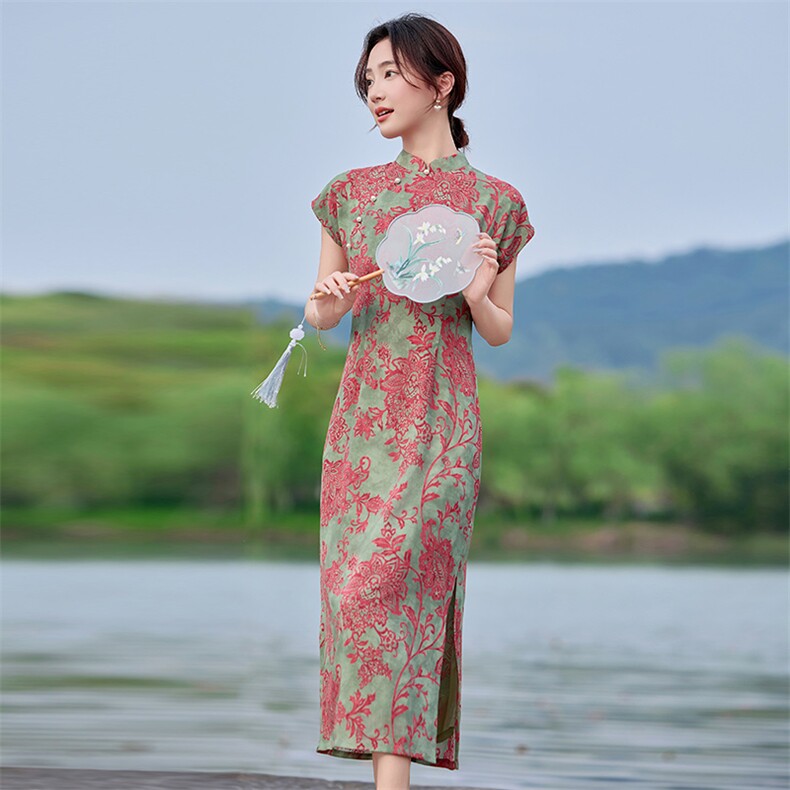 旗袍女新中式2025新款夏季复古高端无袖日常中高考中长款连衣裙女,女装连衣裙,利佳可人