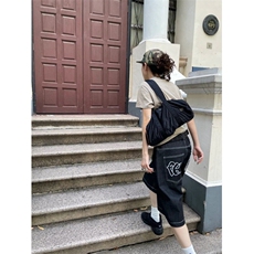 美式高街vibe复古刺绣设计牛仔短裤2025新款宽松显瘦阔腿六分裤，男装牛仔裤，星座601-1