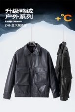 高定纳帕纹90鸭绒加厚皮衣羽绒服男士2025冬季新款羽绒外套，男装皮衣，星座914