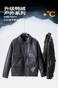 高定纳帕纹90鸭绒加厚皮衣羽绒服男士2025冬季新款羽绒外套图片