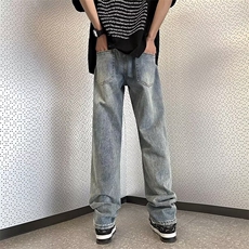 美式vibe裤子高街水洗牛仔裤男设计感小众拉链裤K738P38，男装牛仔裤，星座1116-2
