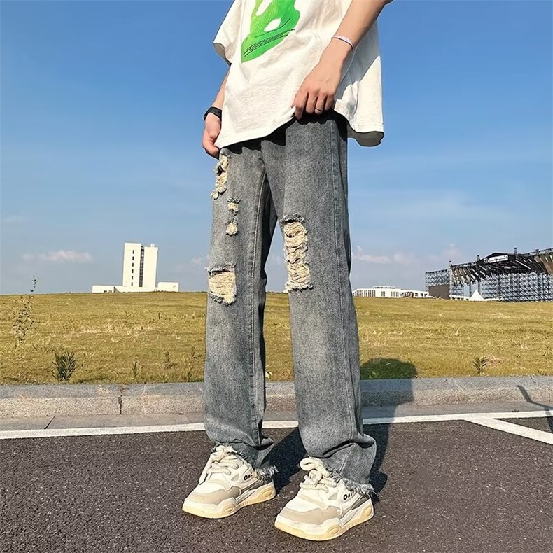 美式高街牛仔裤男韩版潮流破洞个性2023秋夏新款ins长裤RK839-P39图片