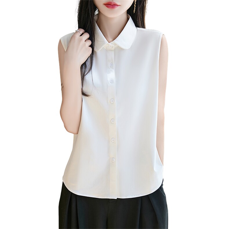100%纯棉无袖背心开衫女夏季POLO领纯色内搭上衣全棉宽松西装打底,女装T恤,臻维羊绒