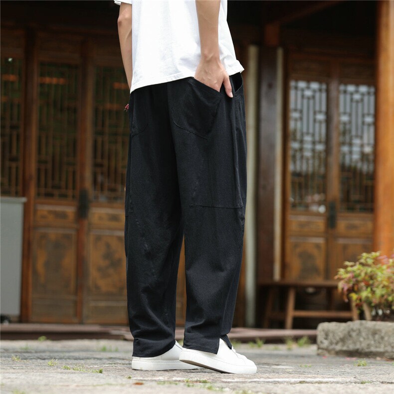 2025夏装新款汉服唐装风冰丝棉麻休闲裤A057-K381-P45，男装民族服装，电商A057B