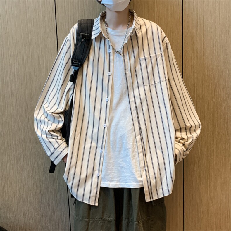 A779-P322023秋季新款长袖休闲衬衣男款日系复古工装条纹衬衫,男装衬衫,星座512-6