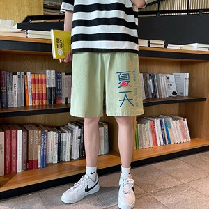 YD33192-P25 港风潮牌亚麻短裤男大码棉麻五分裤男中裤沙滩裤图片