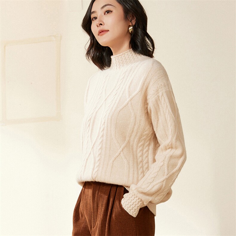 时尚百搭女士高领毛衣羊毛针织衫温暖舒适,女装羊毛衫,北娇羊绒
