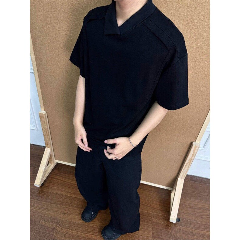不规则解构高级感POLO衫短袖男夏季美式cleanfit半袖t恤LX399-p33,男装T恤,星座1008
