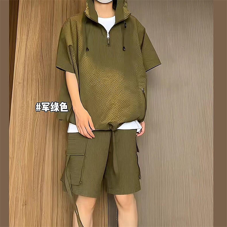 潮休闲套装男夏短袖百搭工装短裤运动两件套tz68-TP60,男装休闲套装,电商A089-1
