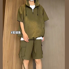 潮休闲套装男夏短袖百搭工装短裤运动两件套tz68-TP60，男装休闲套装，电商A089-1