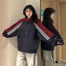 抖音得物高品质26春装美式高街重磅织带拼接撞色立领卫衣外套CM41，女装短外套，电商A486-1