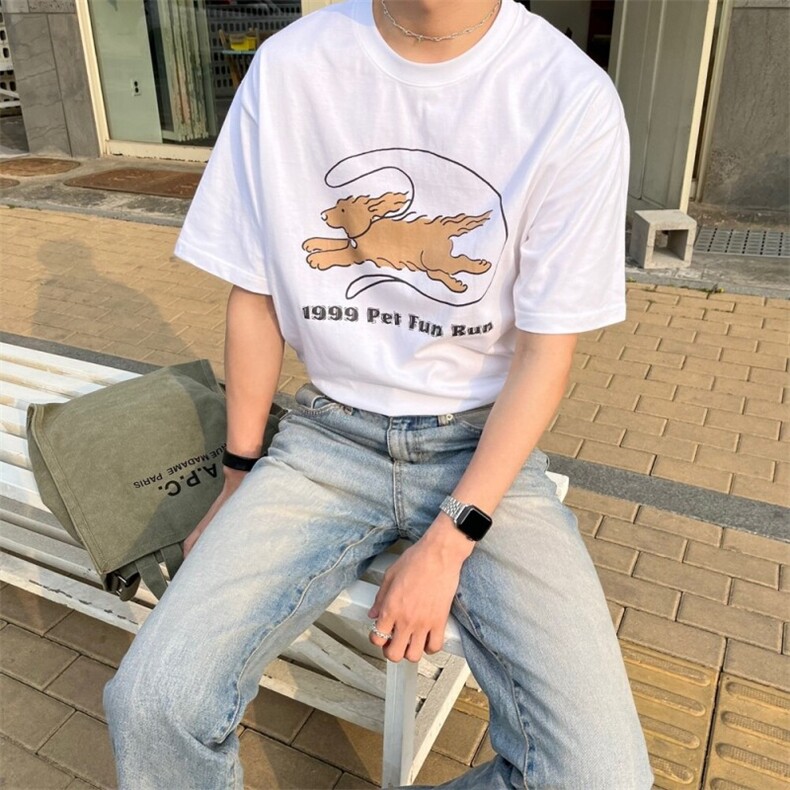 816B-T1069-P40可爱狗狗t恤纯棉宽松ins韩慵懒男女,男装T恤,星座816B