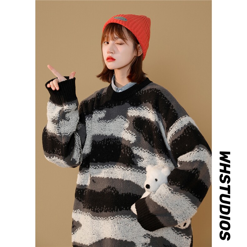 冬季新款宽松女装毛绒加厚毛衣立体提花撞色针织衫Q323-P78，男装针织衫/毛衣，星座617A-6（原A405-1）