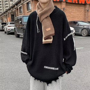 美式街头设计感圆领毛衣男慵懒风休闲针织衫M625P40图片