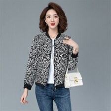 2021春季新款时尚豹纹印花棒球服外套，女装短外套，余墨