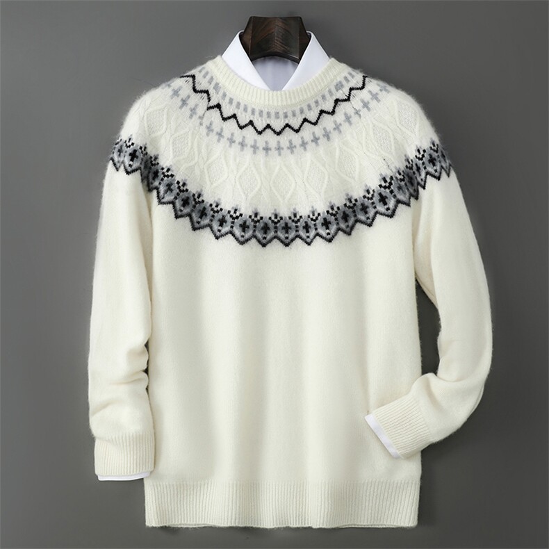 2025年秋季长袖费尔岛圆领羊毛衫，男装羊毛衫，千国羊绒