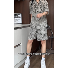 短袖衬衫男+短裤男套装男100%聚酯纤维M-5XL大码TZ78717P50控98，男装牛仔裤，星座226-1