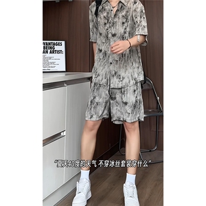 短袖衬衫男+短裤男套装男100%聚酯纤维M-5XL大码TZ78717P50控98图片