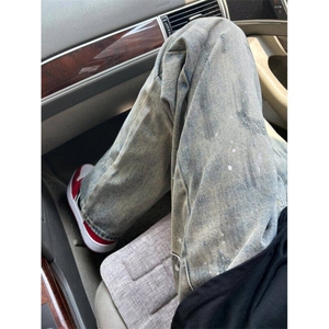 美式扎染泼墨牛仔裤男款潮牌高街设计感cleanfit长裤L91299-P48