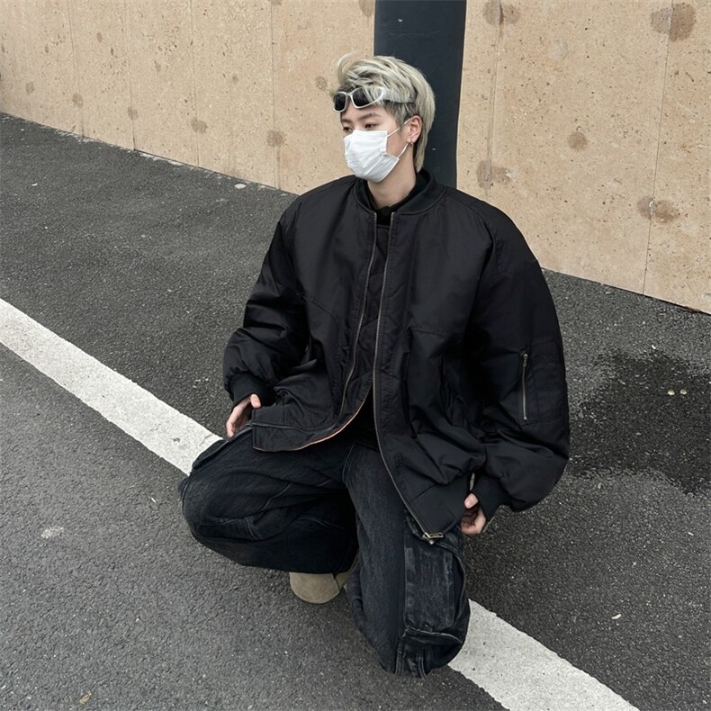 美式纯色MA1飞行夹克短宽解构棉服男女潮宽松重磅外套HY686/P90,男装棉衣,星座506