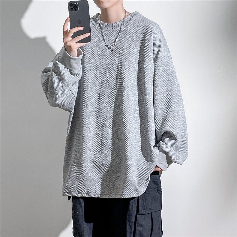 1立体菱形方格花纹大码M-5XL卫衣男 聚酯纤维95%氨纶5%WY77056P38图片
