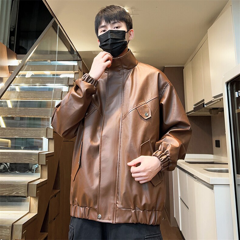 男士立领情侣外套春季皮夹克潮青年休闲大码男装A266-PY008-P75,男装夹克,电商A266