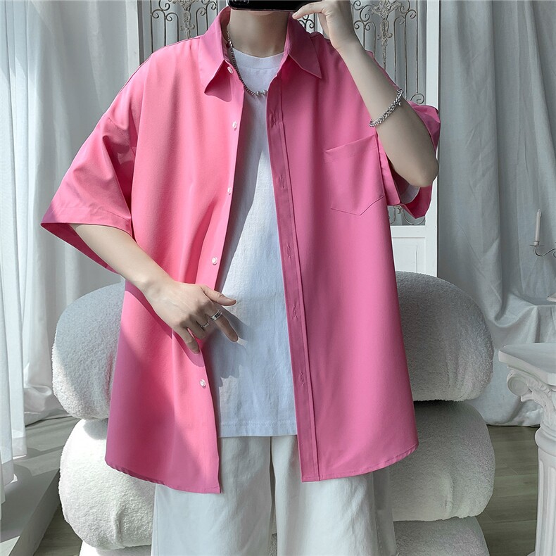 9色冰丝纯色百搭衬衫男短袖薄宽松半袖衬衣垂感BSD13P2539，男装T恤，电商B413-1